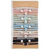 Lolalet Hair Ties (20 Pcs, Style D) - Thicker, Stretchy, Durable, No Pull Nylon Hair Ponytail Holder for Women and Girls, Fit for Thin, Long, Curly Hair, Also as Bracelet, Macaron Color