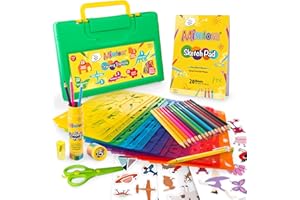 Mimtom Kit de pochoirs à dessin pour enfants | Lot de 20 pochoirs avec plus de 370 formes d'animaux, dinosaures, fleurs, lett