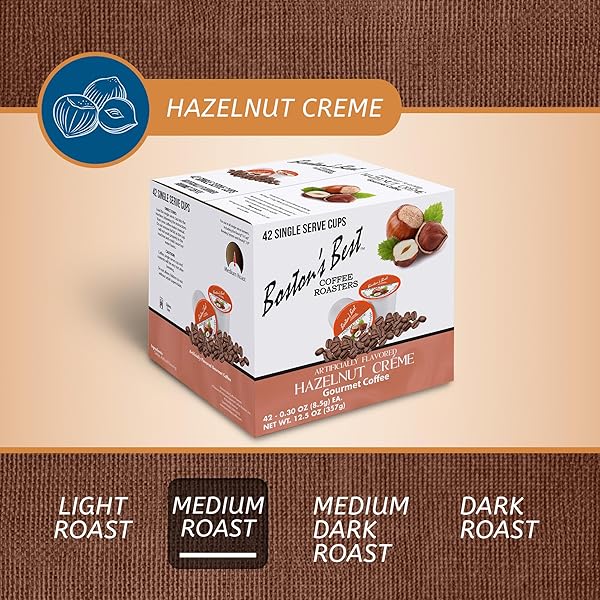 BOSTON’S BEST – HAZELNUT CREME FLAVORED, DELICIOUS GOURMET COFFEE COMPATIBLE WITH KEURIG® COFFEE MAKER, 1 COUNT (42 SINGLE SERVE CUPS)