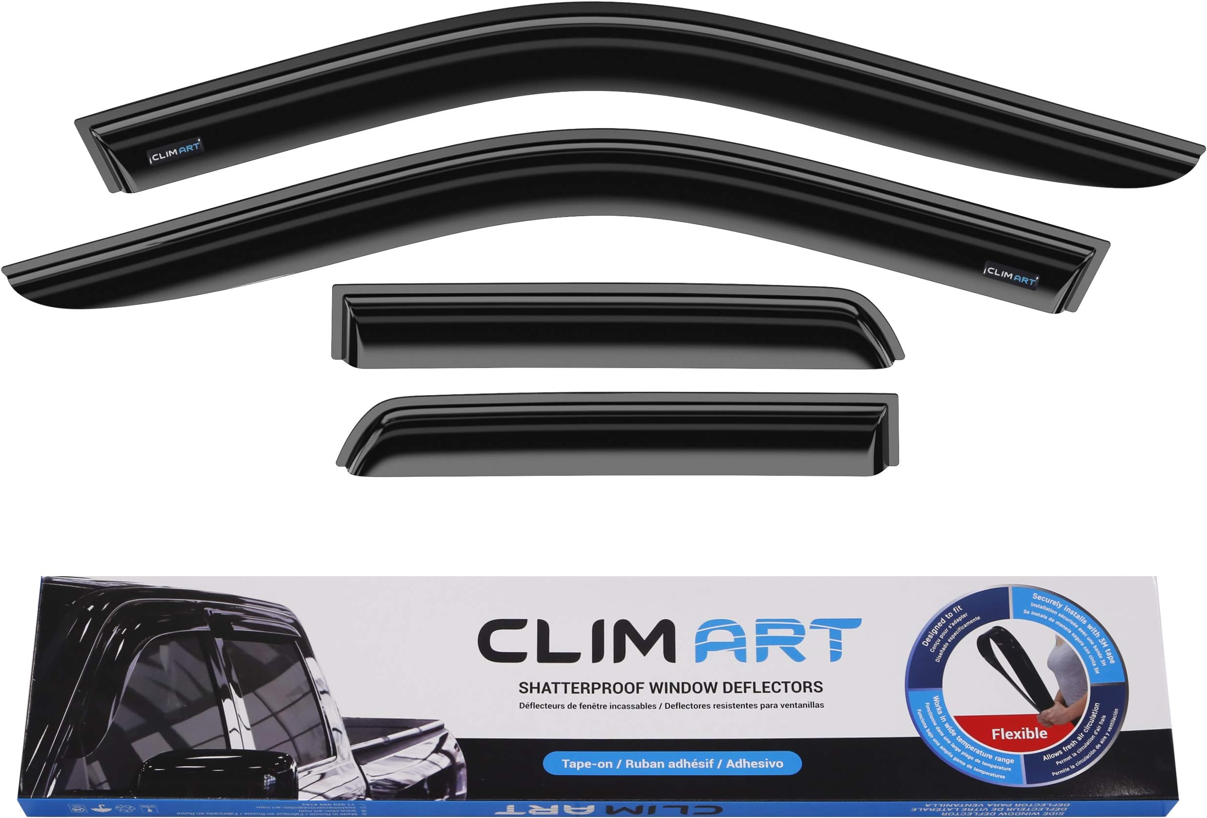 CLIM ARTSide Window Deflectors for Dodge RAM 09-18, Extended Cab, Rain & Wind Guards, Tape-On Installation