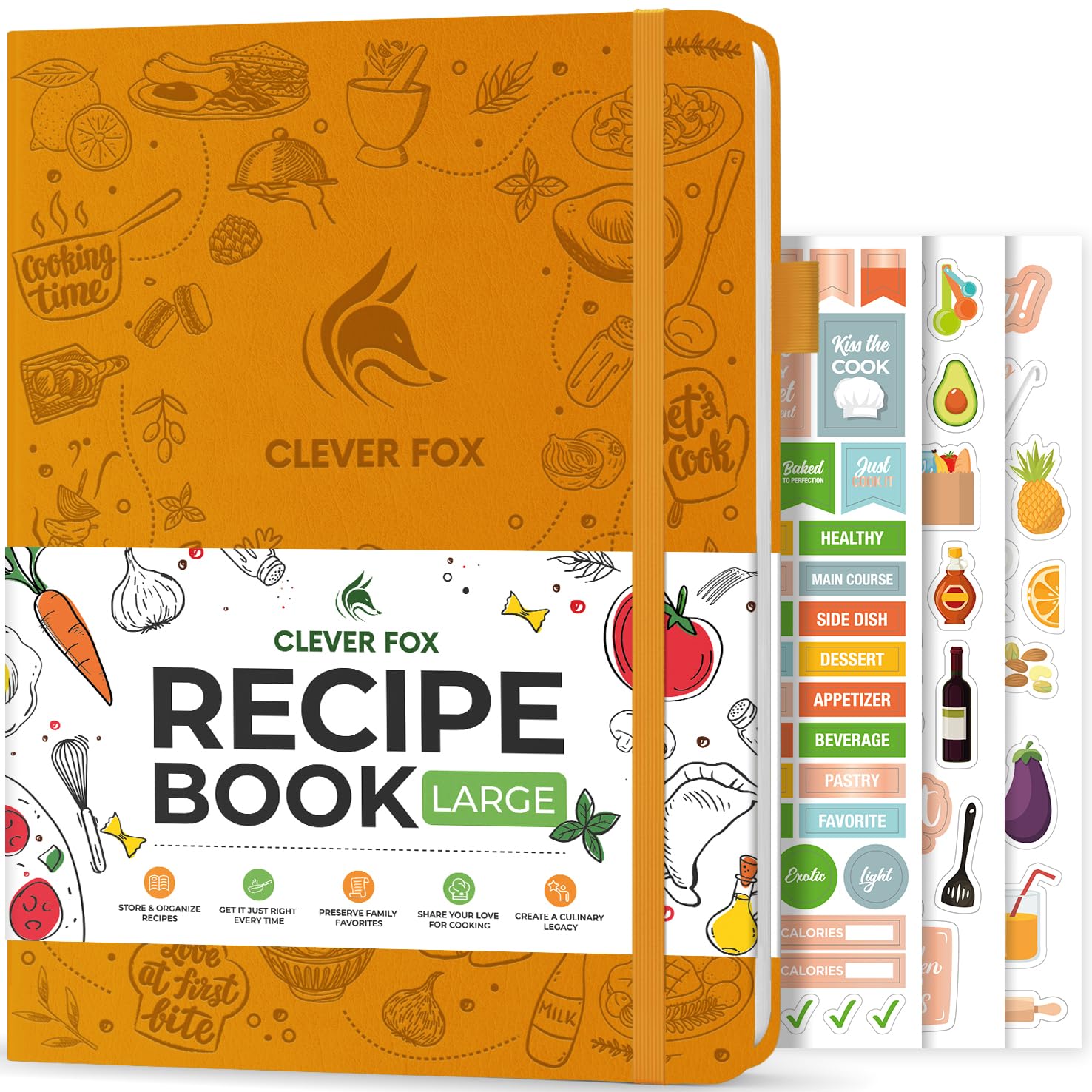 Clever Fox Recipe Book – Make Your Own Family Cookbook – Blank Recipe Notebook Organizer – Empty Cooking Journal to Write In Recipes – Large Size, 21 x 28cm, Hardcover, Amber Yellow