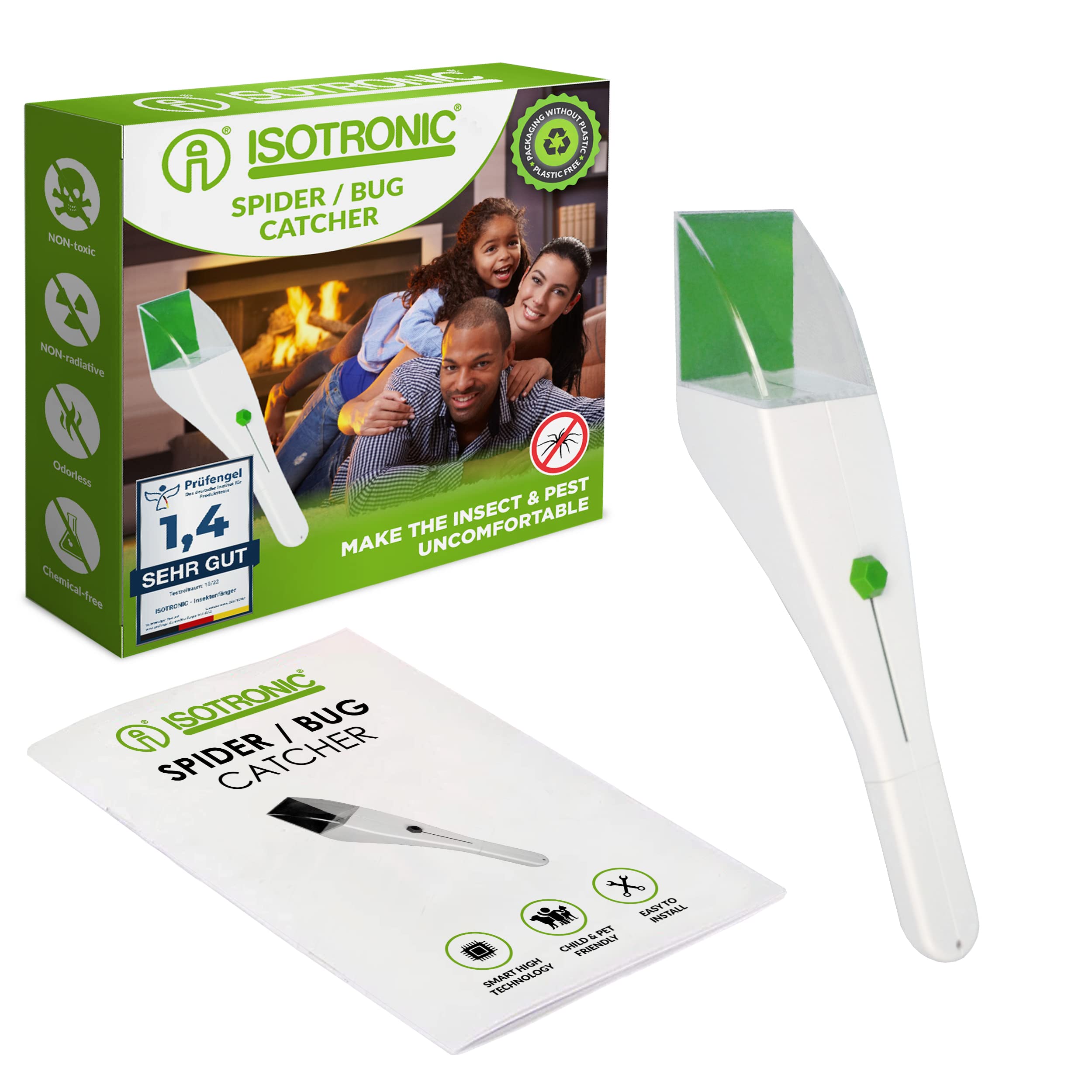 ISOTRONIC® Insect spider catcher trap for bees butterflies bumblebees bugs beetles with magnifier and extension function