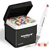 AnyMark Alcohol Markers Brush Tip, 100+1 Colors Dual Tip Brush & Chisel Alcohol-Based Art Markers Set with Case for Adult Artists Drawing Coloring