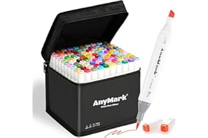 AnyMark Alcohol Markers Brush Tip, 100+1 Colors Dual Tip Brush & Chisel Alcohol-Based Art Markers Set with Case for Adult Art