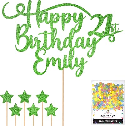 Cakeshop Personalised Happy Birthday Glitter Cake Topper Green