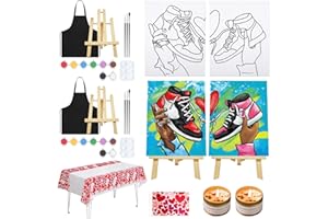 VOCHIC 2 Pack Sip and Paint Kit for Adults Pre Drawn Canvas Painting Art Set with Outline Canvas Couples Date Night Valentine's Day (Sneakers, 8 x 10 Inches)