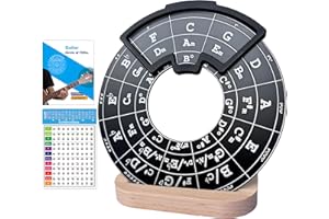 Ssllretu Circle of Fifths Wheel Metal Melody Tool with Guitar Chord Chart Music Theory Book and Wooden Stand for Musical Instruments, Black
