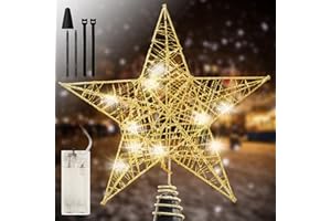 WEFAITH Lighted Christmas Tree Star Topper with Tree Topper Stabilizer Holder -10'' Gold Star with 10 LED Lights for Christmas Tree Top Decorations,Xmas Tree Topper Ornaments Battery Operated