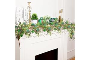 RICESHOOT 6.6 FT Shamrock Wreath St. Patrick's Day Wreath Lucky Green Shamrock and Berry Garland Green Clover Artificial St Patrick's Day garland for Front Door Arch Wall Entryway Mantel Decor