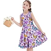 LQSZ Girls Dresses Sleeveless Casual Floral Printed Twirly Birthday Party Beach Kids Sundress Size 3-12 Years