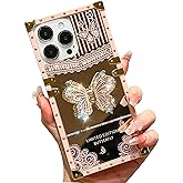 TETAW Cute Compatible with iPhone 15 Pro Max Case with Luxury Bling Glitter Butterfly Foldable Stand Kickstand,Glitter Soft PC Mirror Slip-Resistant Bumper Protective Cover for Women & Girls(Pink)