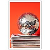 Vintage 70s Disco Ball Wall Art Posters Trendy Red