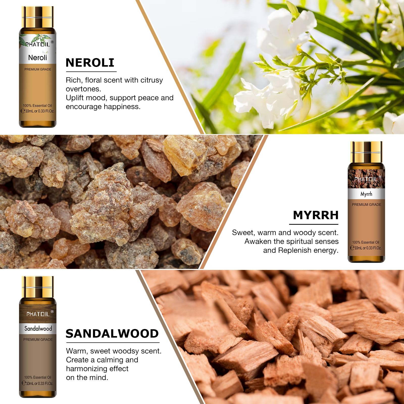 PHATOIL 9PCS Premium Essential Oil Set - 10ML/0.33FL.OZ Fragrance Oils for Diffusers DIY Candle Soap Making, Long Lasting Scents, Ideal Gift Set for Friends and Families - Image 3