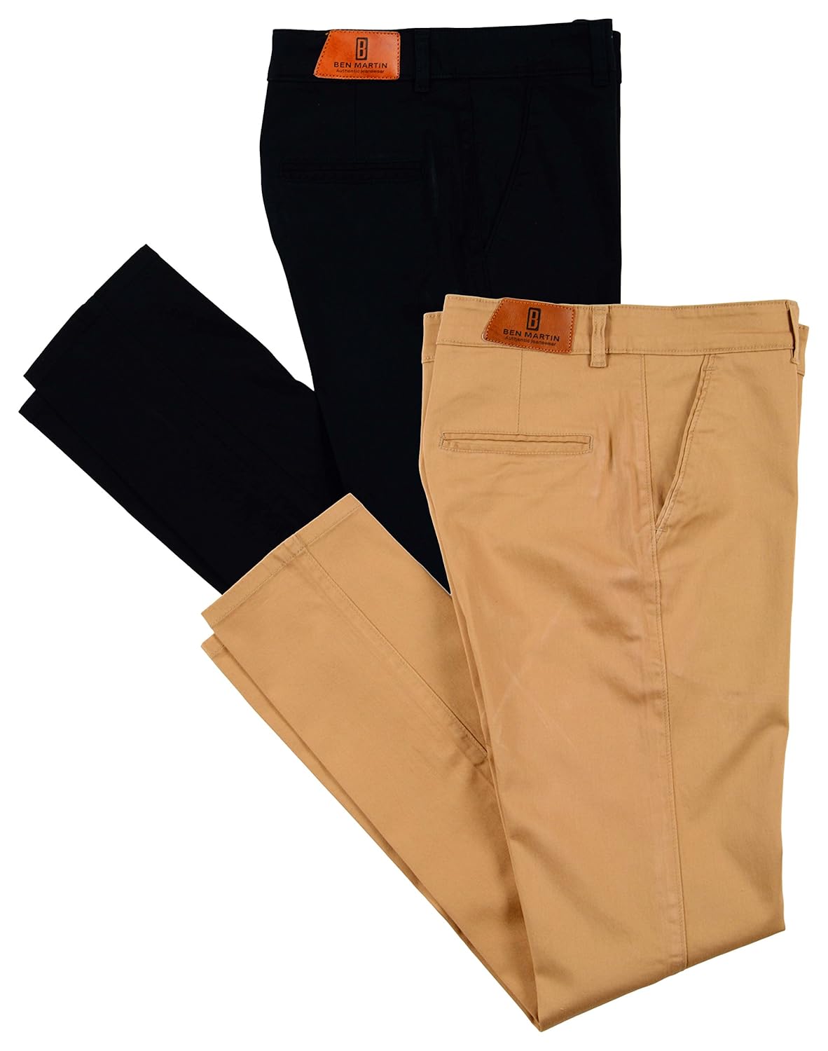 ben martin men's cotton regular fit trousers (blue and khaki) - pack of 2