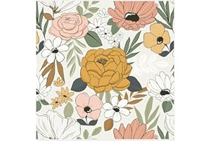 HAOKHOME 93217-2 Vintage Large Floral Peel and Stick Wallpaper Removable Daisy Leaf Mushroom/Sand/Oliva Vinyl Self Adhesive Mural 17.7in x 9.8ft