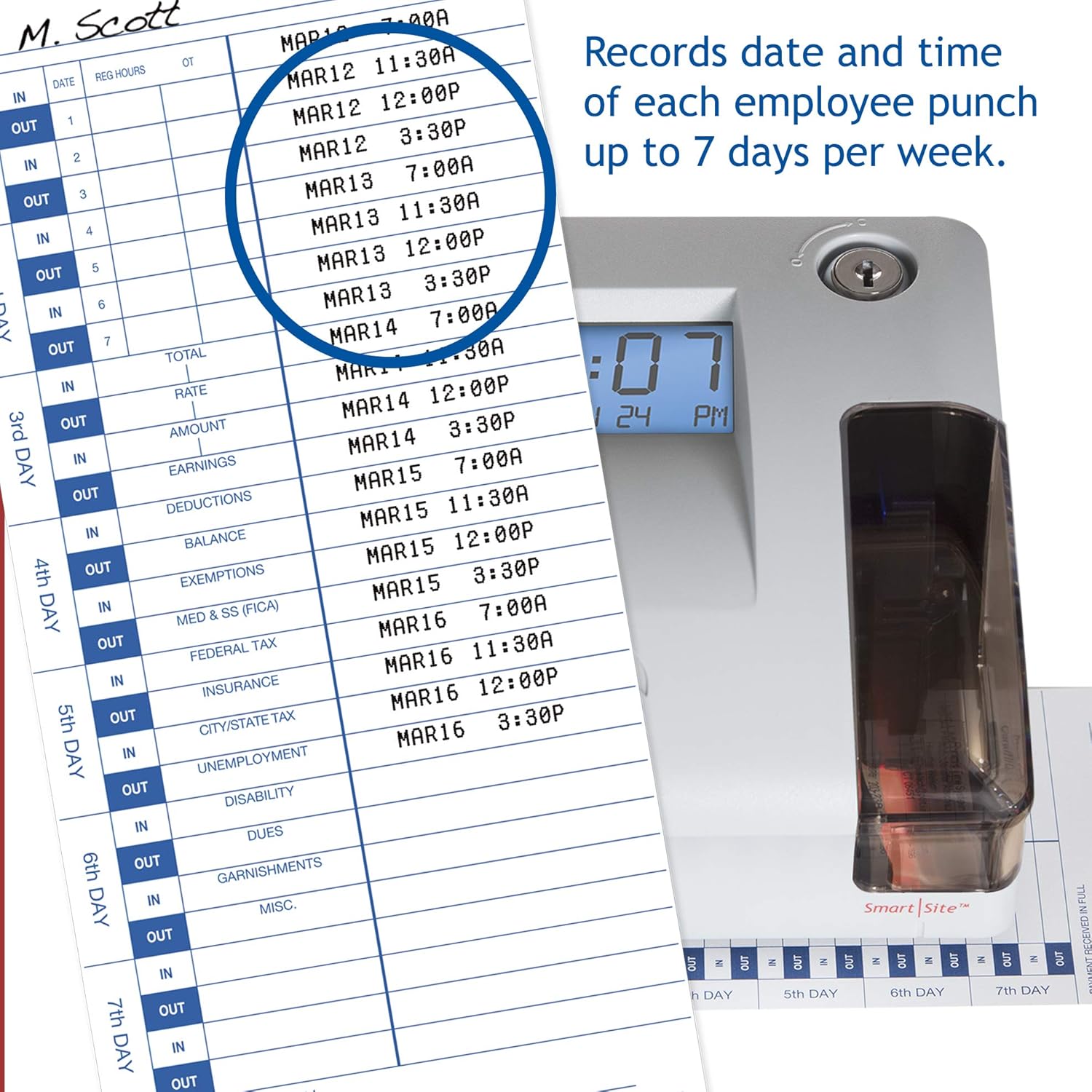 Pyramid Time Systems, Model 3550SS SmartSite Time Clock and Document Stamp, Patented SmartSite LED Linear Light Guide, Includes 25 time Cards, Ribbon, 2 Security Keys and User Guide, Made in USA : Electronics