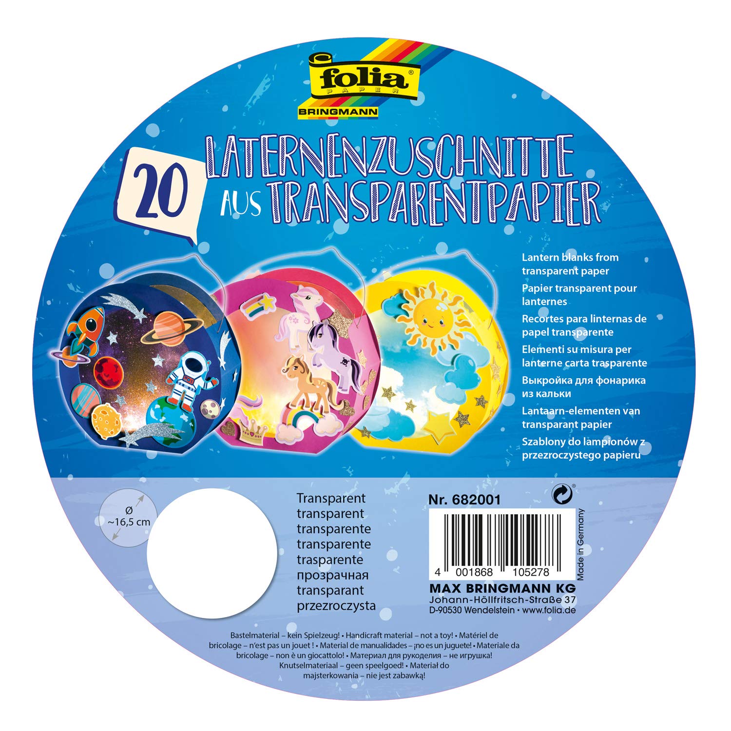 folia 682001 Lantern Cuts Made of Transparent Paper 115 g/m² for Round Lantern Blanks Diameter 16.8 cm Pack of 20 for Making Individual Lanterns