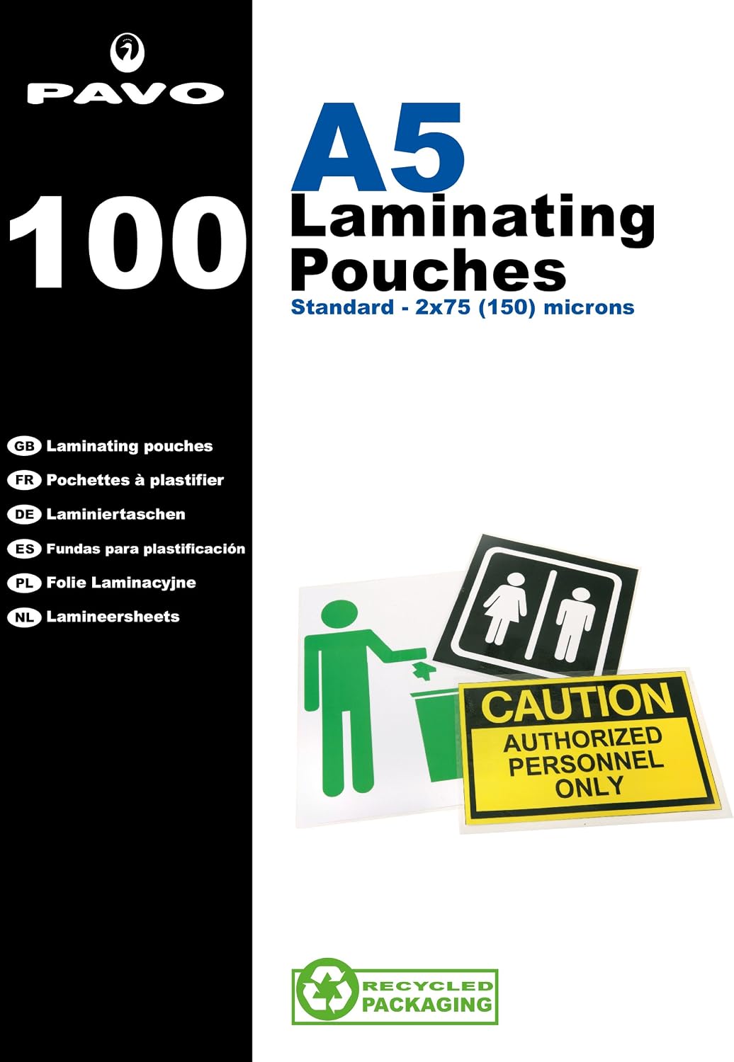 PAVO 2x75 Micron A5 Laminating Pouch (Pack of 100), White, A5 - 2x75mic