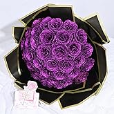 Waipfaru Glitter Roses Bouquet, DIY Fake Flowers Bouquet, Birthday Gifts for Women Mom, 24 Pcs Purple Rose for Wife Girlfriend Valentines, Mothers Day, Anniversary, Graduation