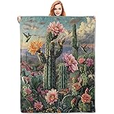 VANZEV Blooming Cactus Garden Blanket Gifts for Women, Desert Floral Oasis Theme Flannel Blanket, Soft Warm Lightweight Throw Blankets for Bedding Sofa Couch Home Travel Decor 50" x 60"