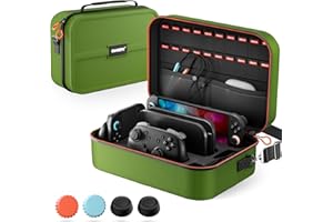 COOWPS Switch 2 Case for Nintendo Switch 2(2025), with 4Pcs Thumb Grips, 20 Game Card Slots, Hard Shell Full Protection All In One Carrying Case for Switch 2 Accessories Pro Controller, Green