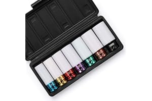 MIXPOWER 1/2" Drive Wheel Protector Impact Socket, 7pcs Thin Wall Deep Impact Socket Set, Durable Plastic Sleeve Lug Nut Socket, 6 Point, Metric, Color-Coded, 17mm, 19mm, 21mm, 22mm, 23mm, 24mm,27mm