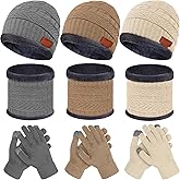 JaGely 9 Pcs Kids Winter Hat Glove Scarf Set Toddler Knit Beanie Cap Warm Neck Warmer Scarf Touchscreen Glove for 5-14 Years