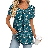 Anymeet Womens Tops 2026 Spring Summer Tunic Short Sleeve Casual Shirts Pleated Blouses for Leggings M-3XL