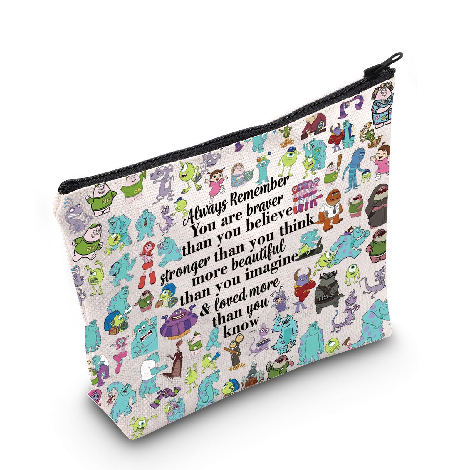 WZMPA Monsters Mike & Sully Cosmetic Mike & Sully Fans Gift You Are Braver Stronger Beautiful Than You Know Monsters Makeup Zipper Pouch Bag Mike & Sully Merch, Always Monsters, Fit
