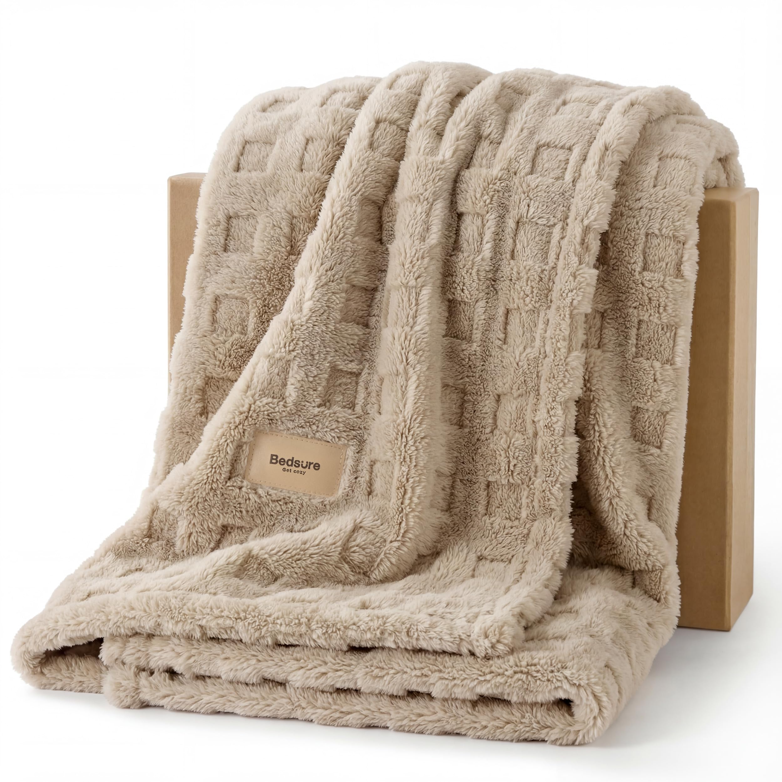 Photo 1 of Bedsure Waffle Couch Throw Blanket - GentleSoft Fleece Cozy Blanket for Sofa Bed Room Decor, Super Fluffy Checkered Throw for Women Girls, Warm Cute All Season Gift, Tan, 50x60 Inches