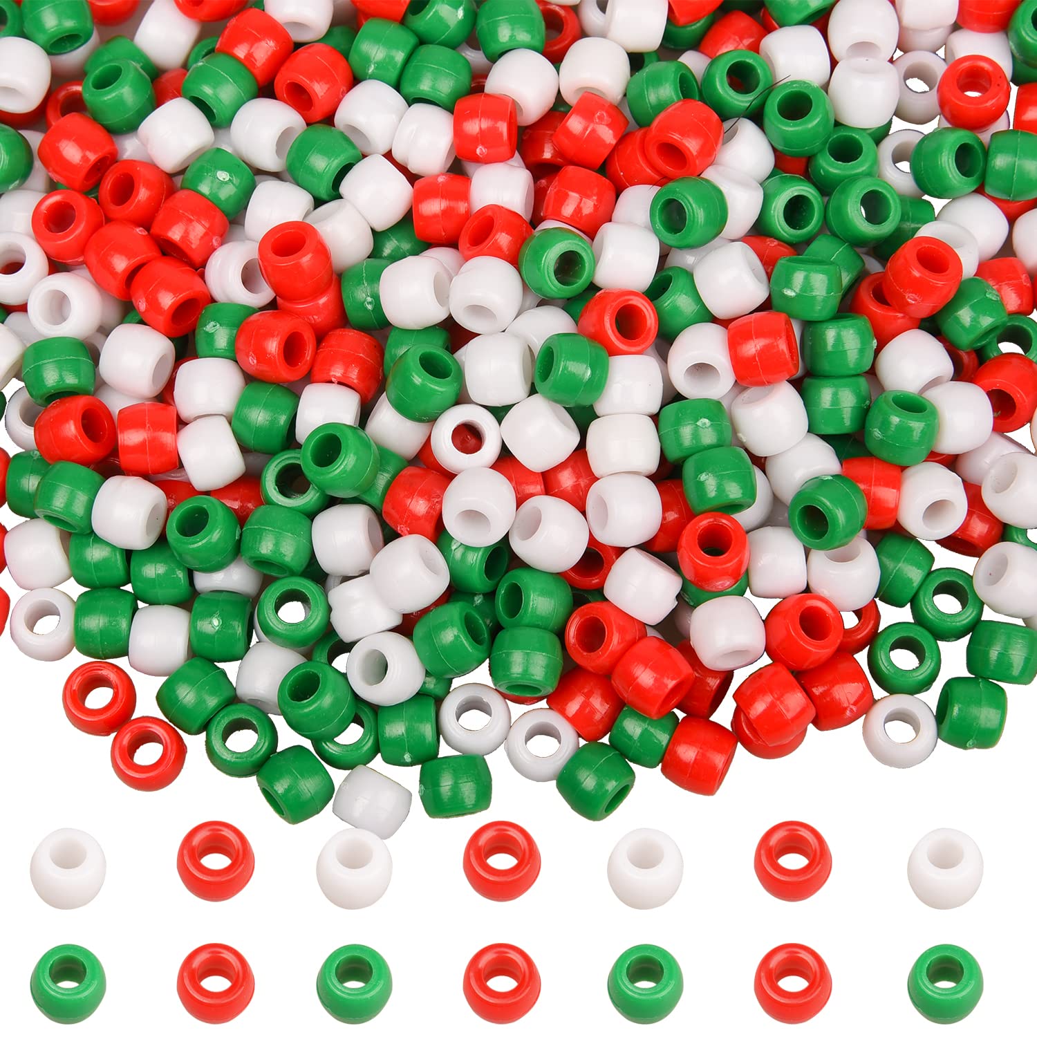 Lezevn 500 Pieces Christmas Pony Beads Red Green White Plastic Round Seed Pony Beads (500)