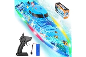 suangrc Remote Control Boat with LED Lights,Electric RC Boat, Full Waterproof Pool Toys,Water Function Low Battery Alert Rechargeable Battery 2.4GHz Remote Control