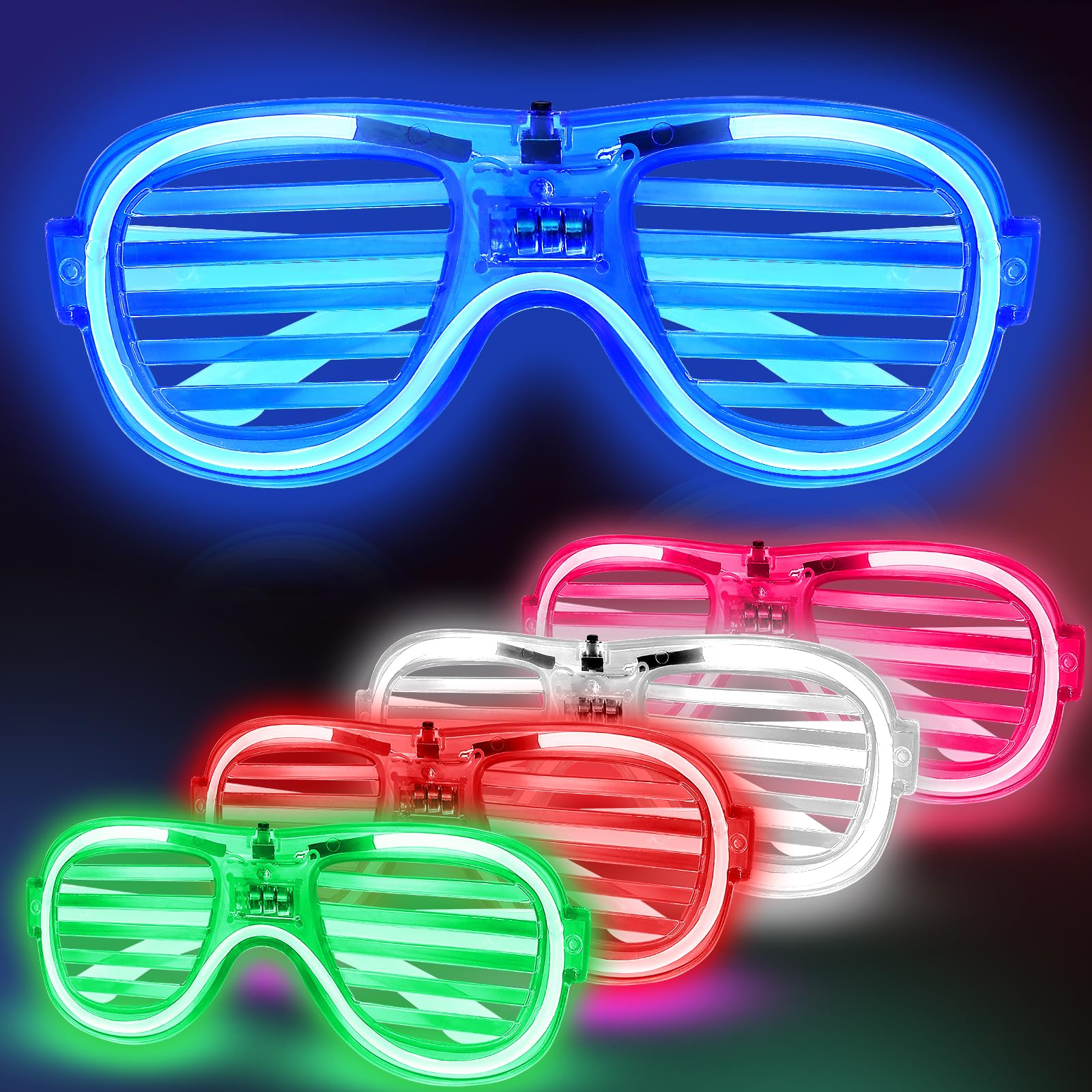 Vesmiga Neon LED Party Glasses – Light Up Glow Shutter Glasses for New Year's Eve, Christmas & Birthday Parties, Flashing Disco Rave Sunglasses for Festival, Club, Wedding Party Favors (5 Pack) — image 1