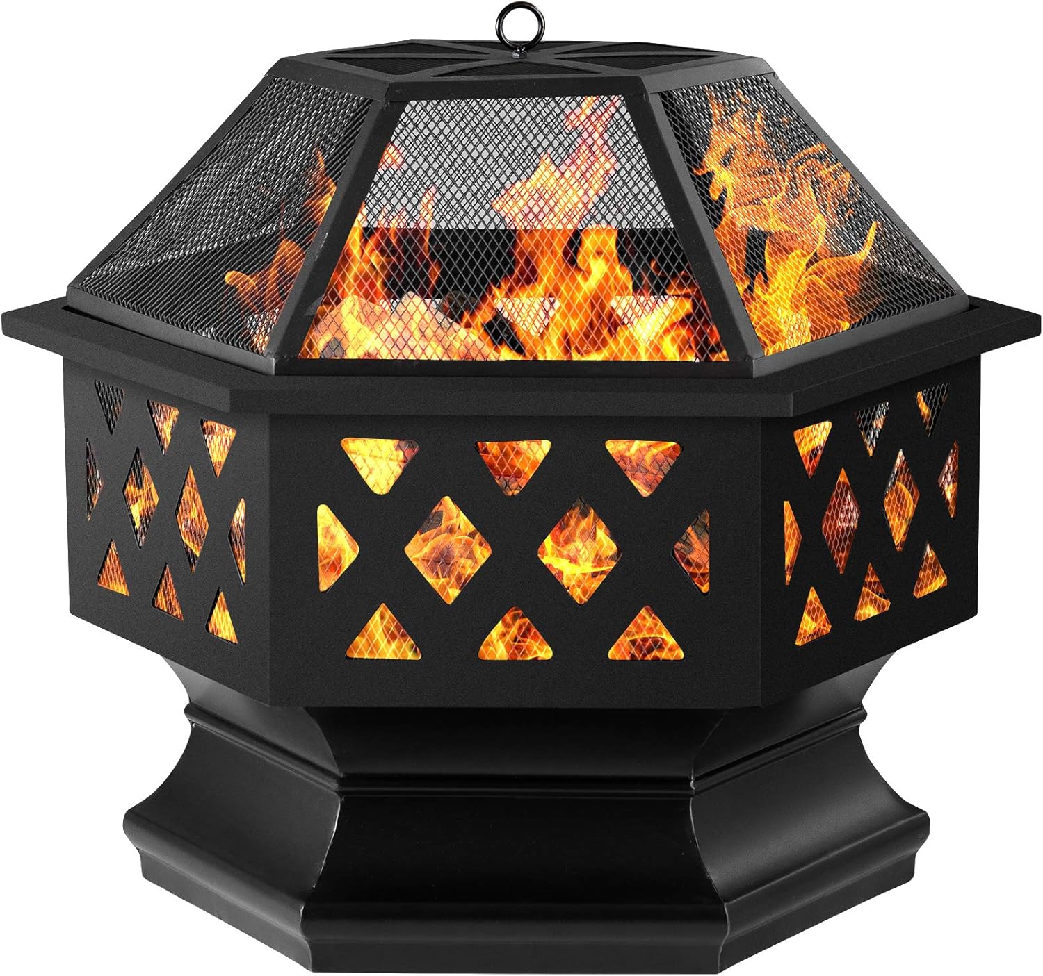Amagabeli Fire Pit Outdoor Wood Burning Firepit Firebowl Fireplace Poker Spark Screen Retardant Mesh Lid Extra Deep Large Square Outside Backyard Deck Heavy Duty Metal Grate Rustproof Black : Garden & Outdoor
