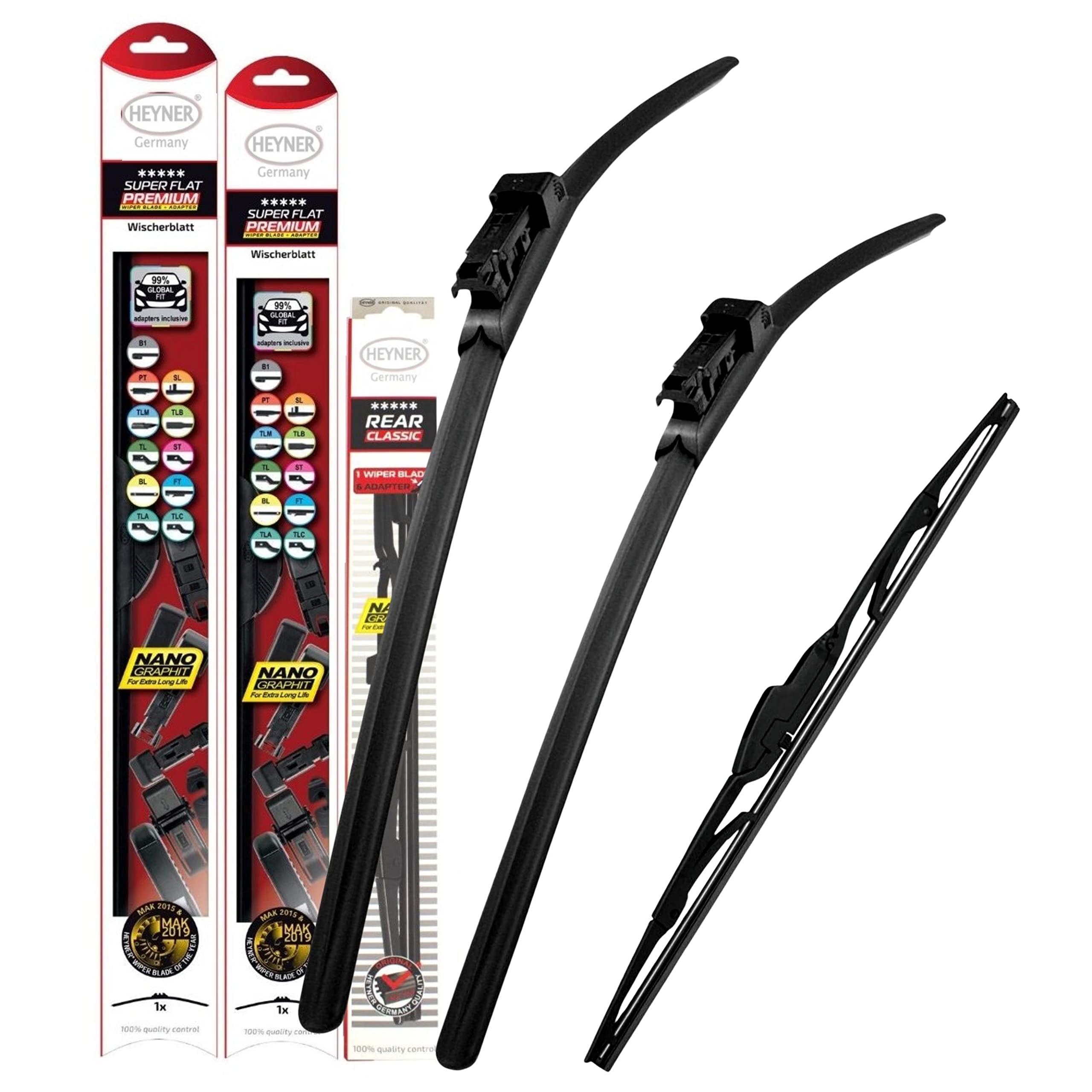 Heyner Super Flat Premium Wiper Blades Front And Rear Heyner Classic 24"15"12" PT Fits Nissan Qashqai 2007-2013 HSF2415PT12HRC