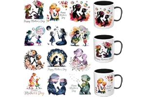 HERRYPENG 12 PCS UV DTF Cup Wrap Stickers, Happy Mothers Day Rub on Transfers for Crafts, Permanent DIY Transfer Decals for 1