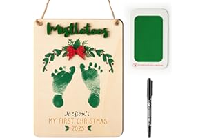 R HORSE 3D Baby's First Christmas Mistletoe DIY Footprint Wooden Art Hanging Sign, Wooden Footprint Sign Craft Newborn Keepsake Gifts for Unisex Baby Christmas Baby Shower Photo Props Nursery Decor