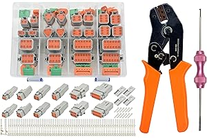 ALFOCI 217PCS 12 Kits Deutsch DT Connector Kit with Crimper & Terminal Removal Tool - IP68 Waterproof 2 3 4 6 8 12 Pin Automotive Electrical Connectors & Size 16 Stamped Contacts for Car Truck Marine Wiring