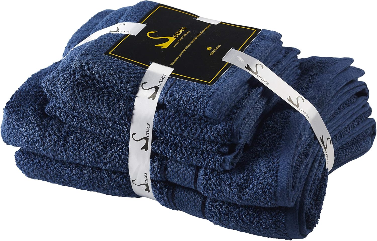 Senses Textured Rice Weave 6 pc Bathroom Towel Set, All Cotton 550 GSM (Navy Color): Home & Kitchen
