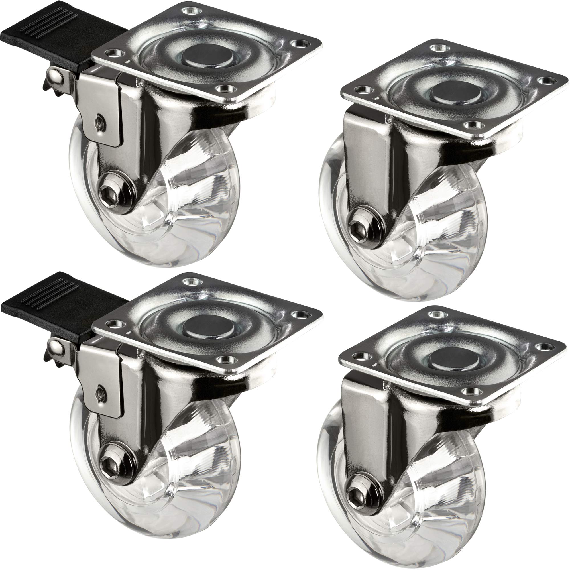 Gedotec Furniture Castors with Brake Transport Wheels Rubber Castors Diameter 50 mm Furniture Transport Device Capacity 150 kg Set of 4 Swivel Castors with Mounting Plate 38 x 38 mm