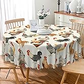 TTQYFNM Rooster Round Tablecloth 42 Inch Chicken Rustic Farmhouse Country Table Cloth Waterproof and Stain Resistant Farm Animals Table Cover for Kitchen Dinning Party Patio Banquet Decoration