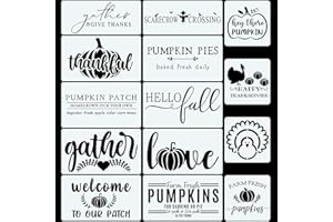 CINPIUK 14PCS Fall Stencils Painting on Wood, Reusable Thanksgiving DIY Farmhouse Wood Signs Hello Fall Gather Farm Fresh Pumpkin Turkey Templates for Home Decor Halloween Art Crafts, Assorted Sizes
