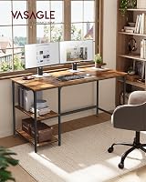 VASAGLE Computer Desk with Left or Right Shelves Rustic Brown Black LWD55X view 2
