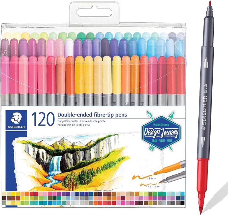 Staedtler 3200 TB120 Design Journey Double-Ended Fibre-Tip Pens 120 Pack