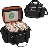 Damero Vinyl Record Storage Box for 7 Inch Records, Album Storage Carrying Bag for 80+ LP Records, Vinyl Record Carrying Bag with Dividers for Travel, Collection, Concert, Bag Only