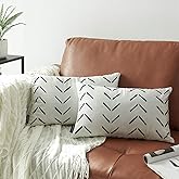Nestinco Set of 2 White Lumbar Pillow Covers 12 x 20 inches Boho Aztec Polyester Blend Decorative Throw Pillow Covers for Sofa Couch Bed Decor