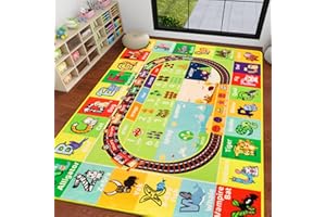 DINSUMRUG ABC Kids Rug for Playroom 200×150 CM Baby Play Mat Alphabet Mat Animal Number Shape Classroom Rug Kids Playroom Car