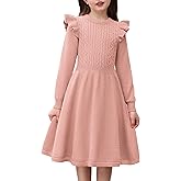 Arshiner Girls Sweater Dress Fall Winter Lantern Long Sleeve Cable Knit Pullover Midi Dresses