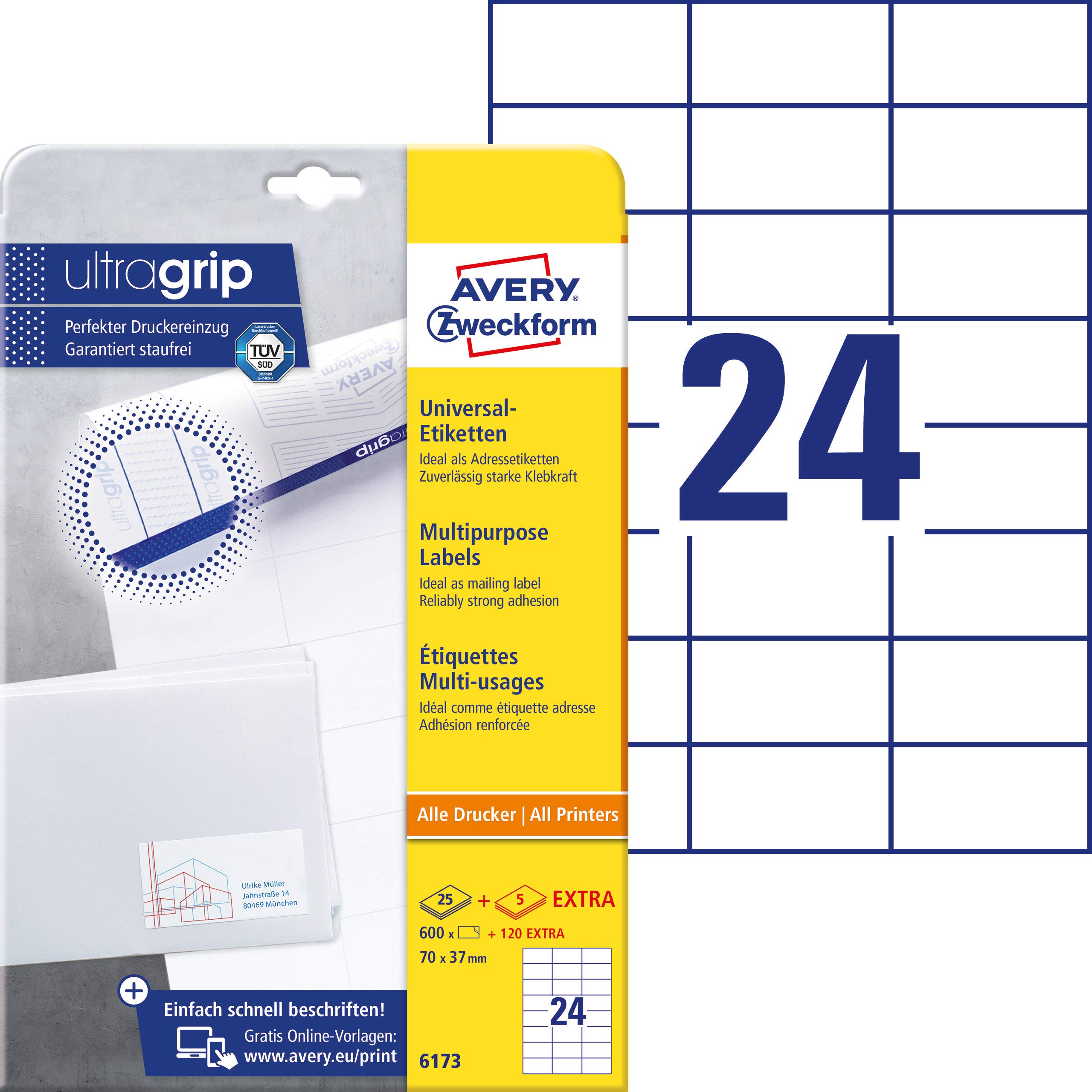 Avery Zweckform Universal Labels 70 x 37 mm for All A4 Printing White