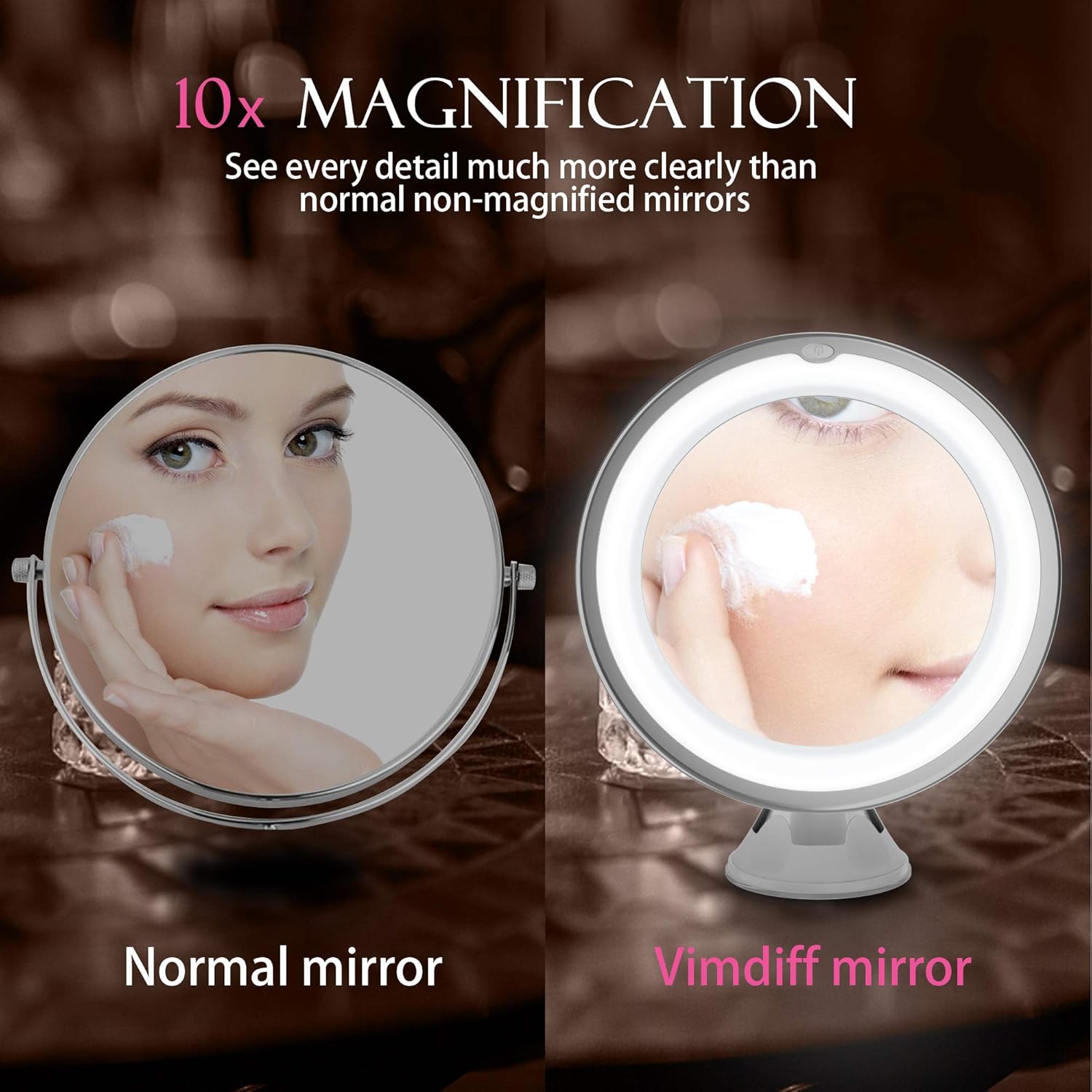 Updated 2020 Version 10X Magnifying Makeup Vanity Mirror with Lights, LED Lighted Portable Hand Cosmetic Magnification Light up Mirrors for Home Tabletop Bathroom Shower Travel: Beauty